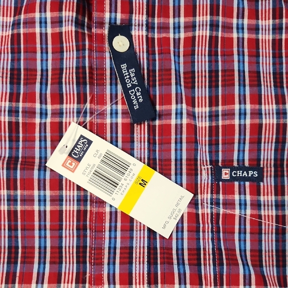 Chaps Red and Blue Plaid Button Down Shirt NWT Medium Short Sleeve - Picture 3 of 4